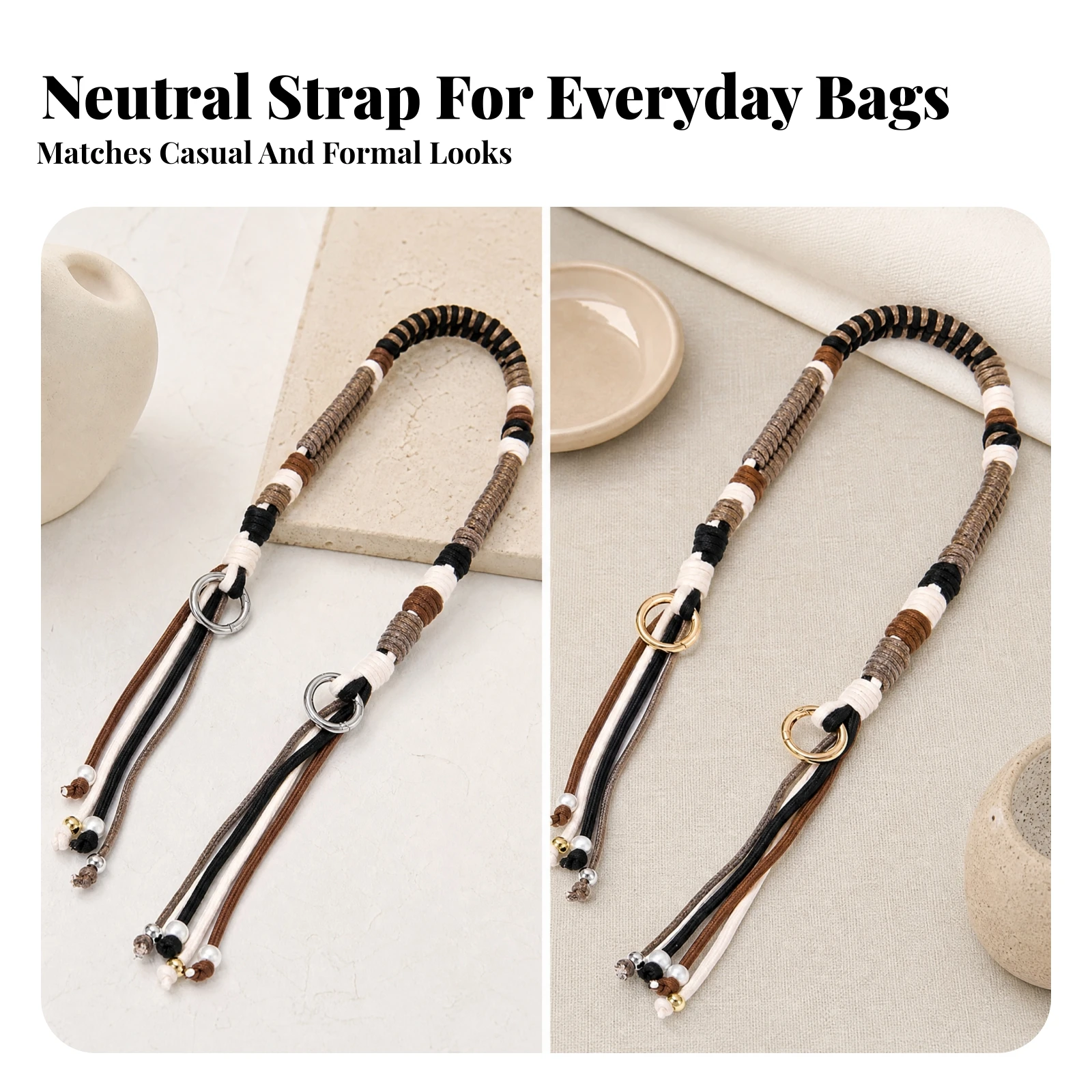 Replacement Strap with Metal Spring-Loop Clasps Sturdy Woven Replacement Shoulder Strap Fashionable Textured