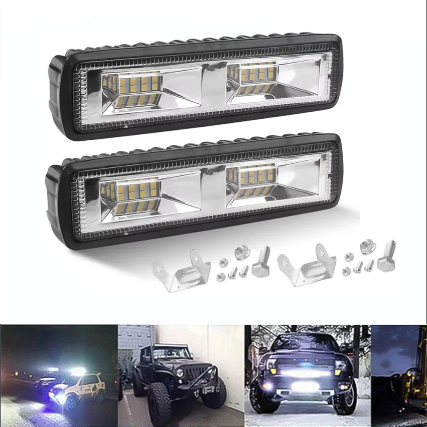 2PCS 48W DRL LED Spot Flood Work Light Worklight 12V 24V Led Work Lights For Off Road Vehicle Lada Truck SUV ATV Car Trucks