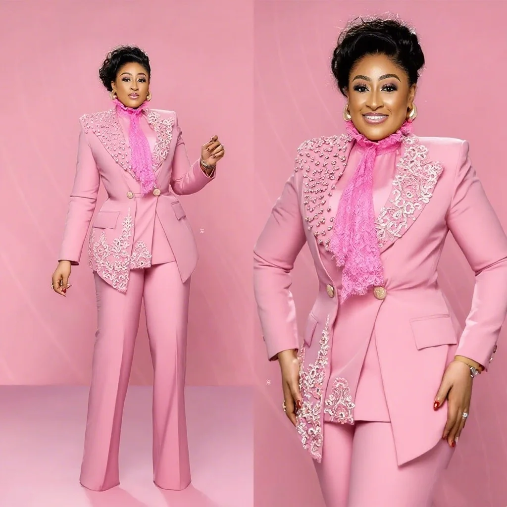 Luxury Wedding Women Suit Set Blazer Straight Pants 2 Pieces Crystal Satin Coat Formal Prom Dress Custom Made Outfit