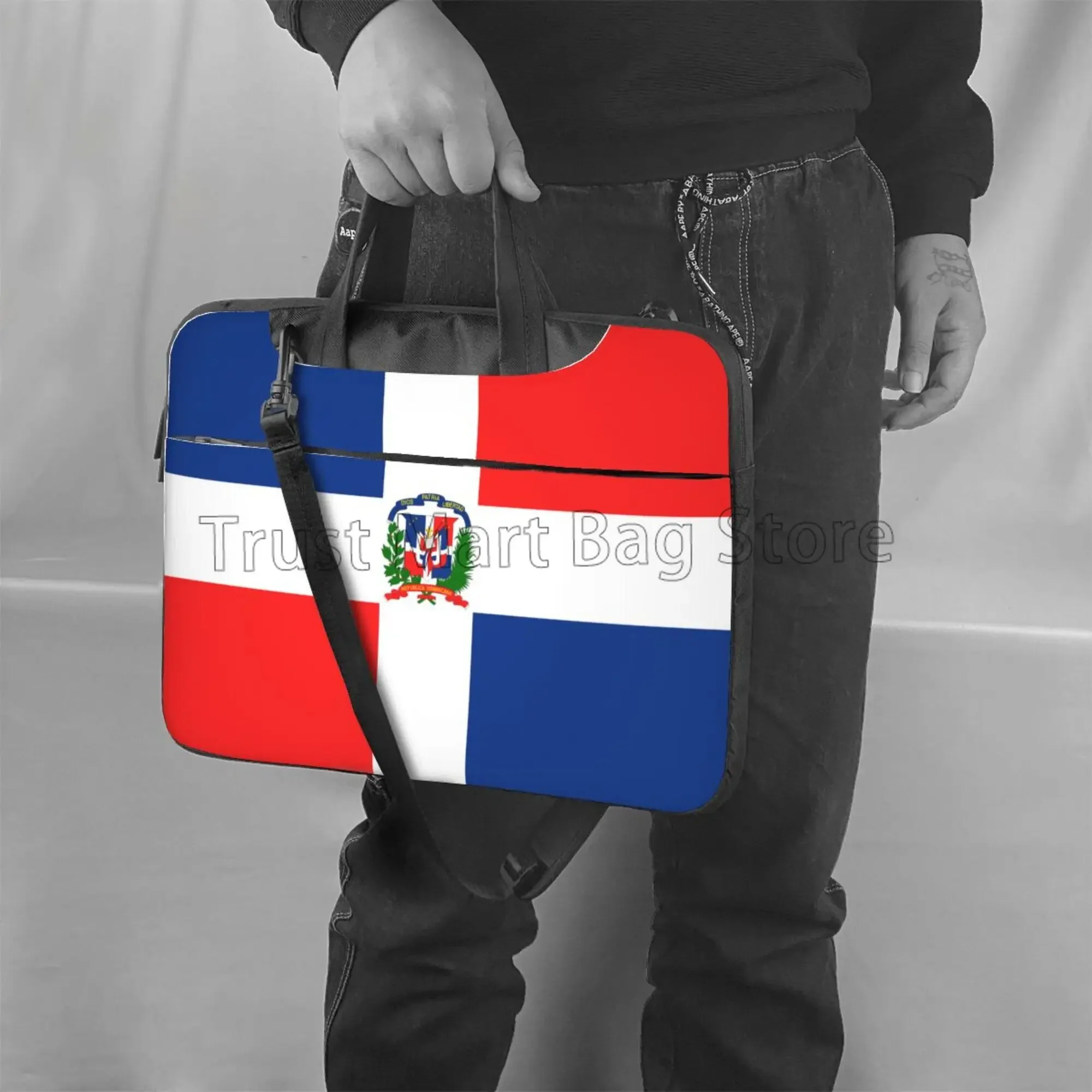 도미니카 공화국 국기 노트북 숄더 백 운반 케이스 컴퓨터 PC 커버 파우치 핸들 포함 13/14/15.6 인치 노트북에 적합