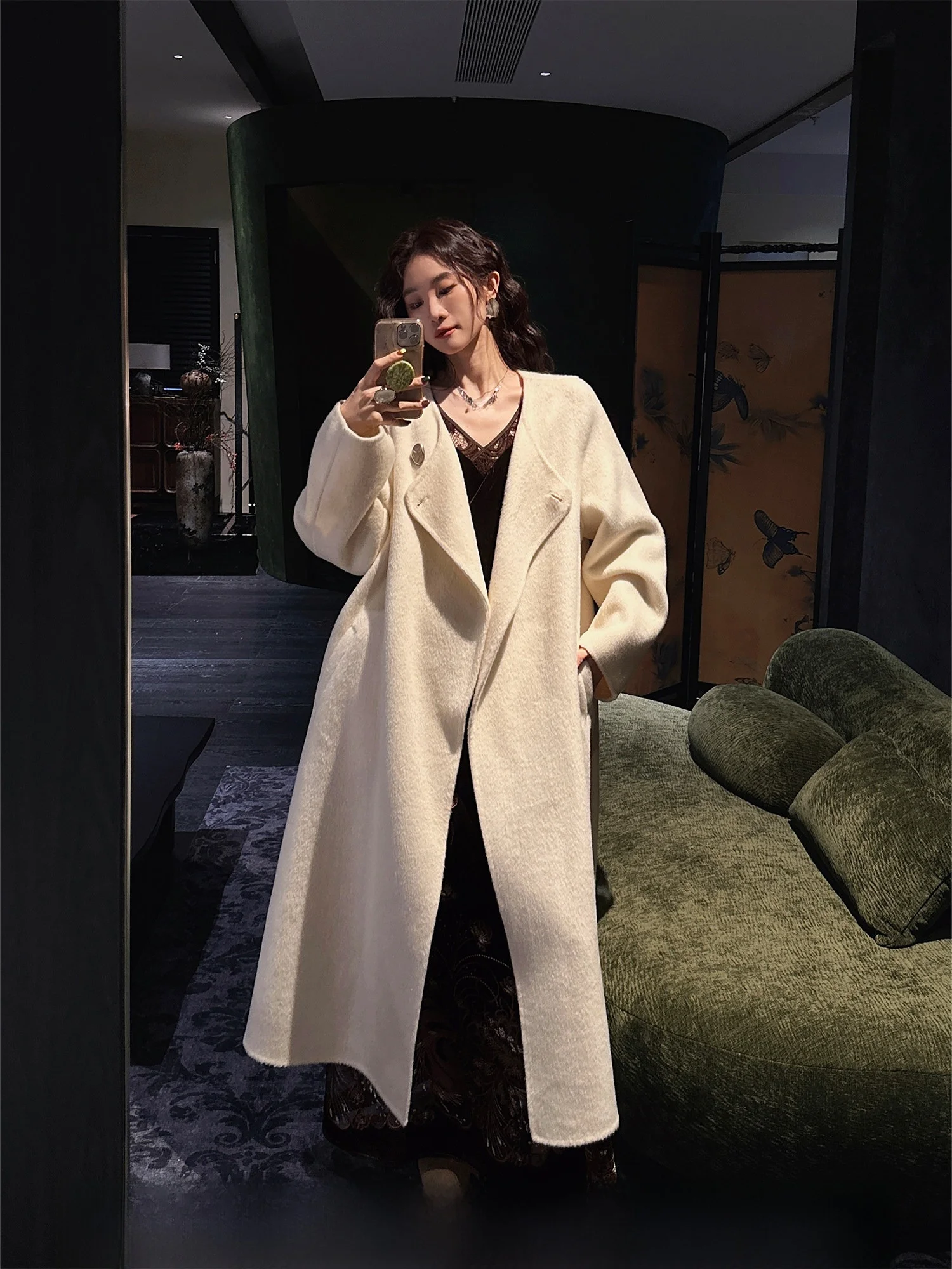 

Sanji Bla Flower【Missing You】National Sle Woolen Coat Women's Long Coat with Collar Deep Winter Unique Super Beautiful