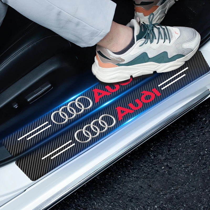

4pcs Carbon Fiber Leather Car Door Sill Protection Strip Tough And Durable For Audi A8 A5 A6 C5 C6 C7 A7 A1 A3 A4 B5 B6 B7 B8 B9