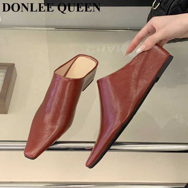 Women Fashion Close Toe Mule Slippers Female Square Toe Casual Shoes Lazy Wedges Heels Sandals Slides Comfort Vintage Footwear - view 6