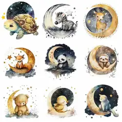 Good night animal zebra fox panda Heat Transfer washable Patch Iron On Transfers For children Clothing DIY Thermal Sticker