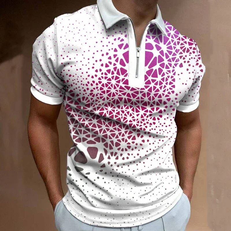 

Men's Summer Fashion Printed Casual Zipper Collar Short Sleeve Polo Shirt for Men