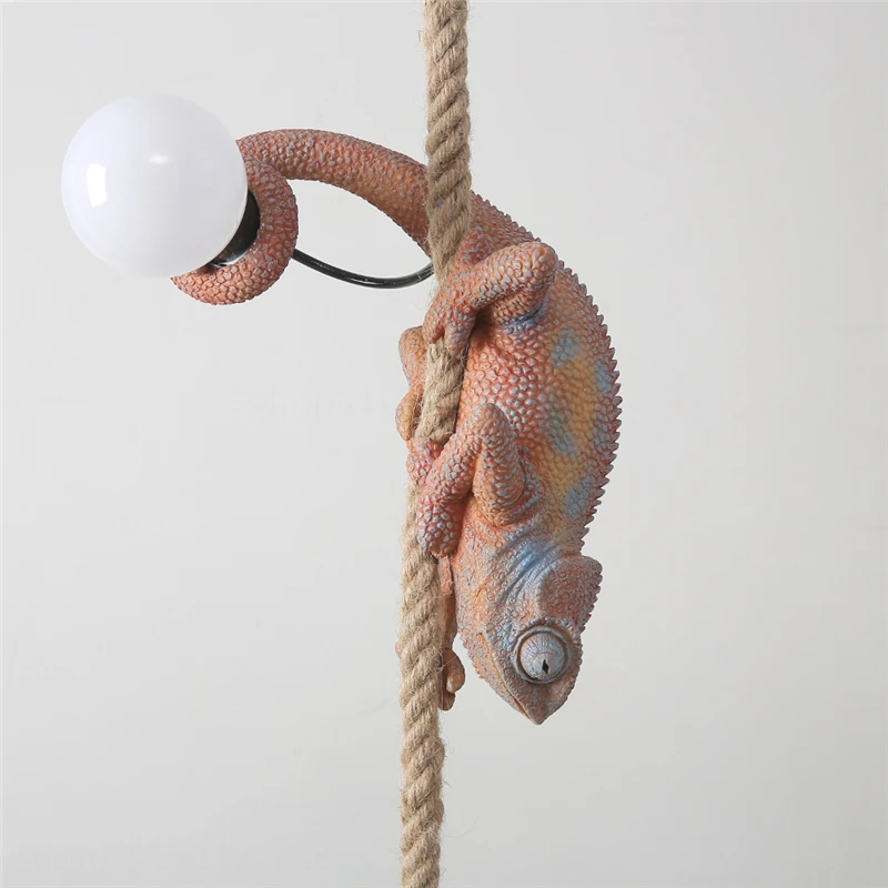 Resin Lizard Pendant Light for Living Room Decoration Hemp Rope Pendant Lamp Children's Room Decor Led Lights Animal Chandelier