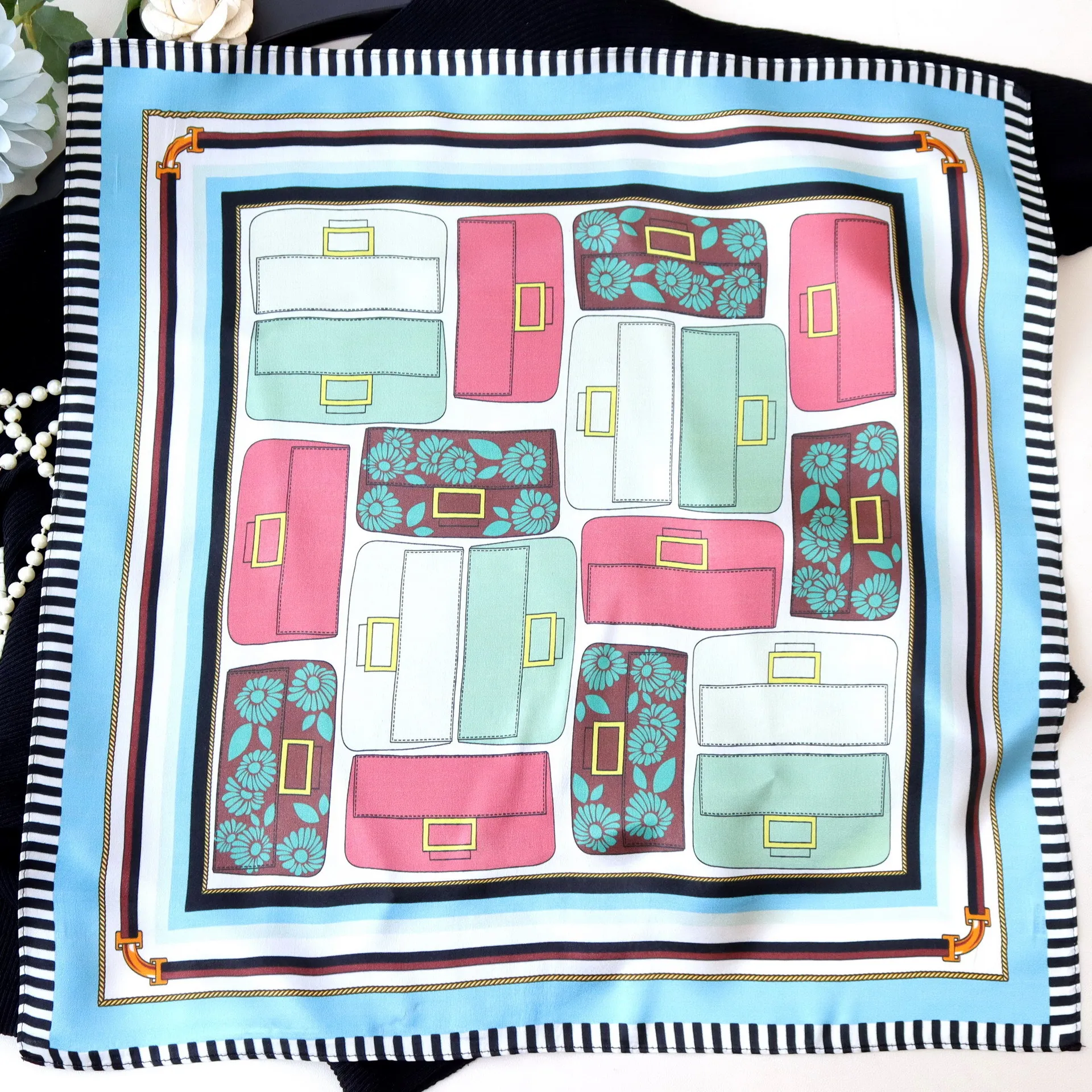 

Silk Scarf 53CM Women Square Summer Bandanas Silk Neck Shawls Hair Hand Bag Accessories Women Foulard Femme 53CM