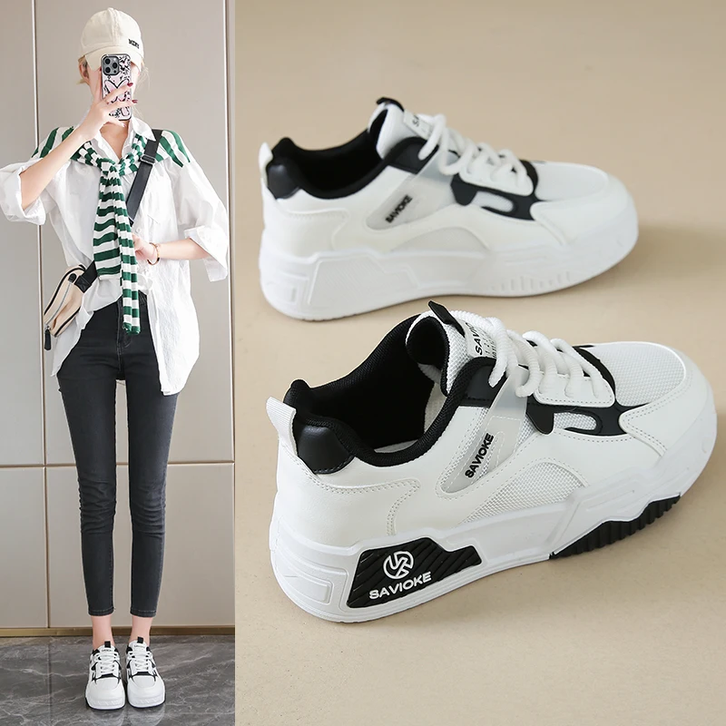 

2025 New Women's Round Toe Lace Up PU Chunky Platform Sneakers 4.5CM Heel Wear Resistant Outsole Casual Daily Shoes