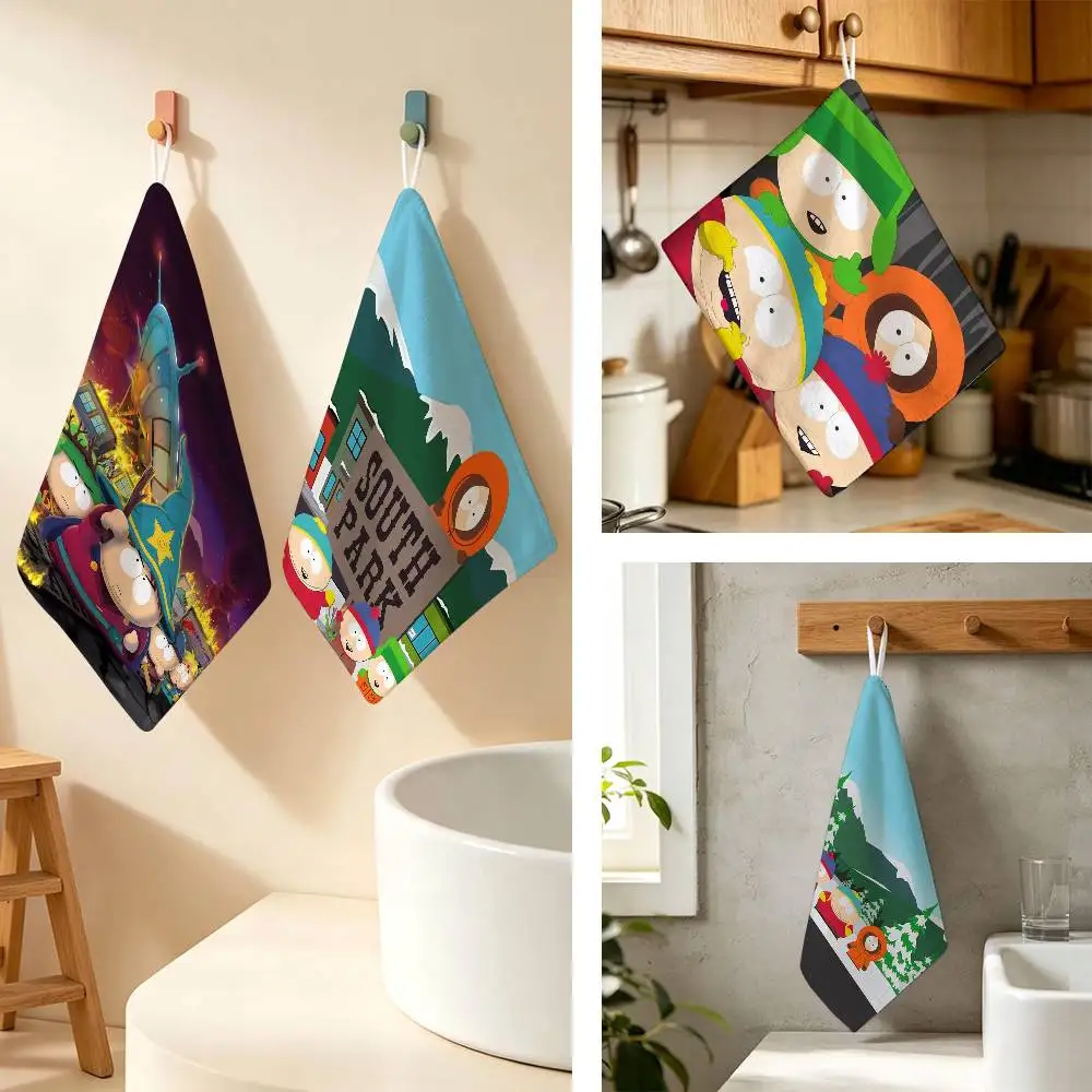 Hot Funny Anime S-Souths Park Household Hanging Towel Polyester Cotton Hand Wiping Towel Sturdy For Bathroom Bedroom