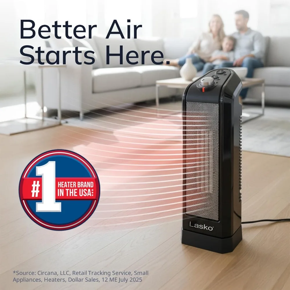 سخان سيراميك متأرجح بقدرة 1500 وات من Lasko مع حماية من الحرارة الزائدة، وترموستات، و3 إعدادات للسرعة للمنزل، وطول 15.7 بوصة، Bl #2