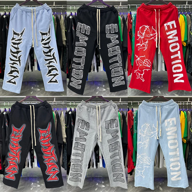 

Fall New MIXED EMOTION Trousers Letter Angel Print Hot Drill Drawstring Casual Pants American High Street Trend Sweatpants