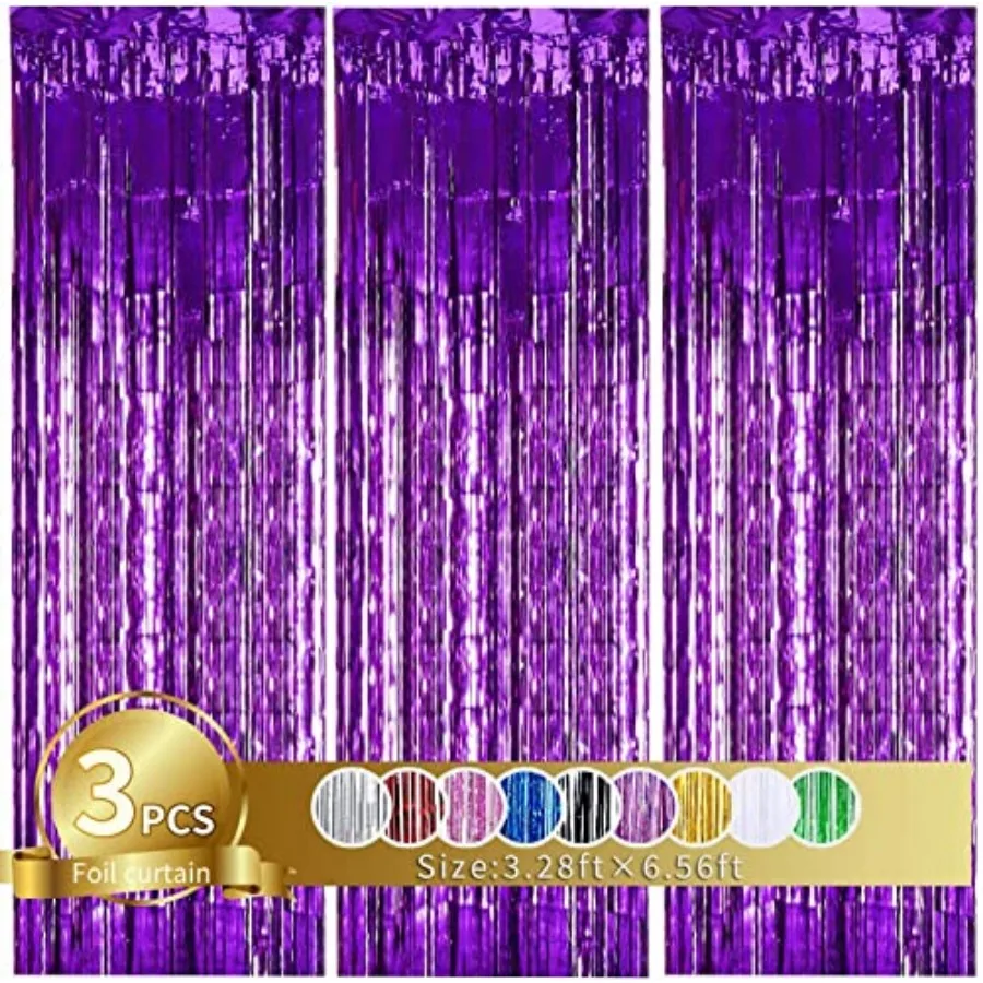 

3Pcs Door Streamers, Photo Booth Backdrop, Metallic Streamers Foil Fringe Curtains for Halloween Birthday, Christmas, New Year,