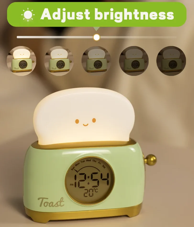 Kid Alarm Clock LED Night Light Digital Clock Children's Sleep Trainier For Home Bedroom Bedside Cute Temperature Display Reloj