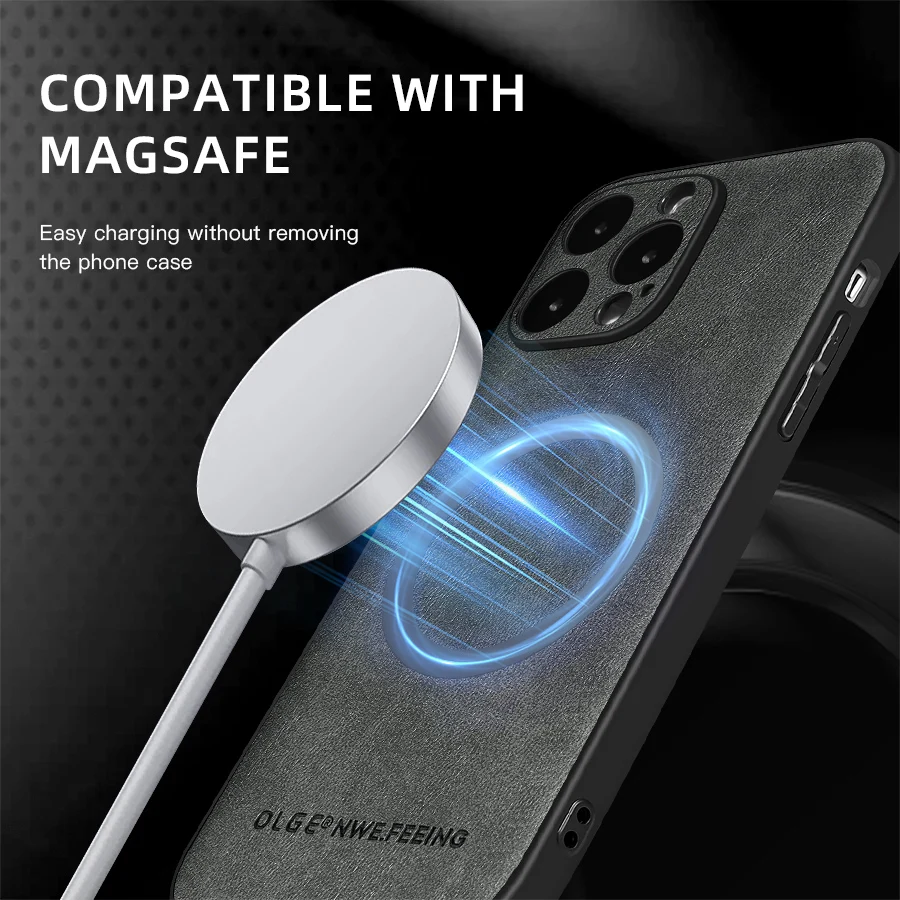 for MagSafe Luxury Leather Case for Apple iPhone 17 Pro Max 16 13 12 14 15 Plus MacSafe Magnetic Wireless Shockproof Cover