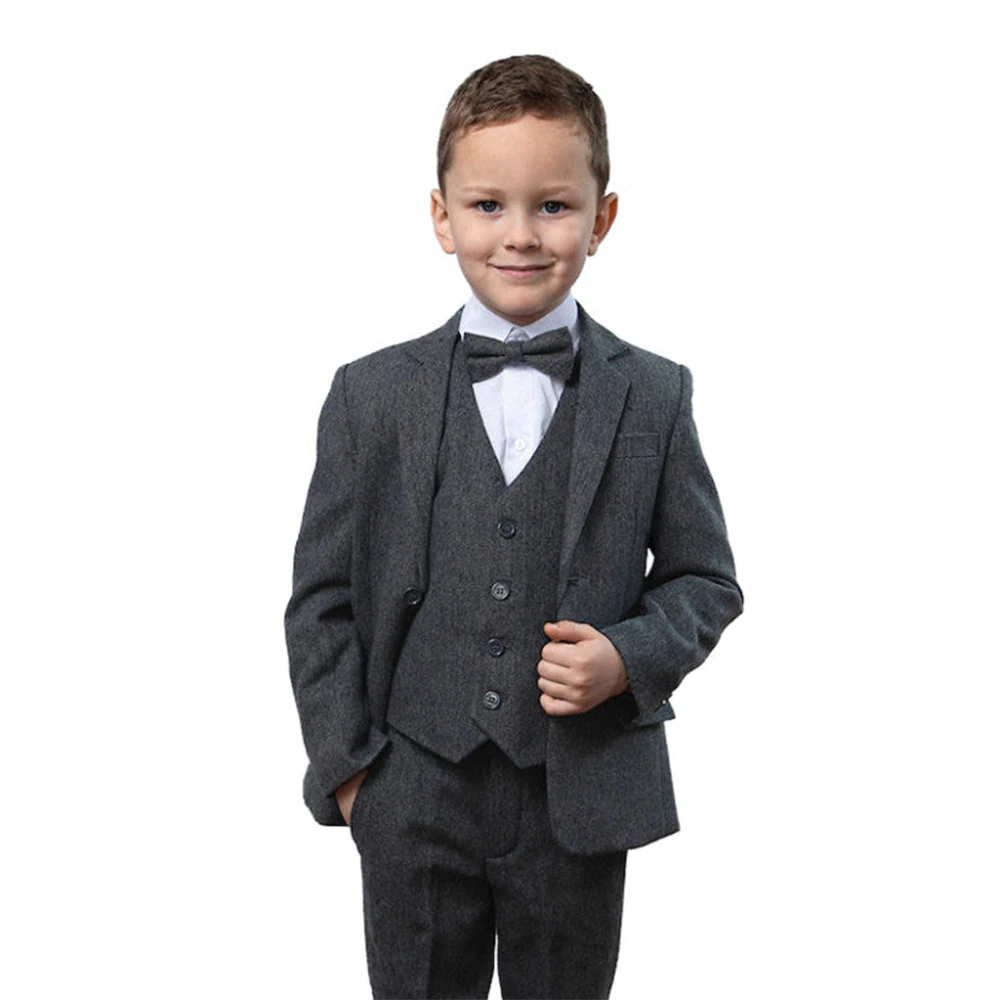 

Notched Lapel Boy's Suits for Wedding Ring Bearer 3 Piece Luxury Slim Fit Casual Tuxedo Kids Outfit Winter Warm Performance