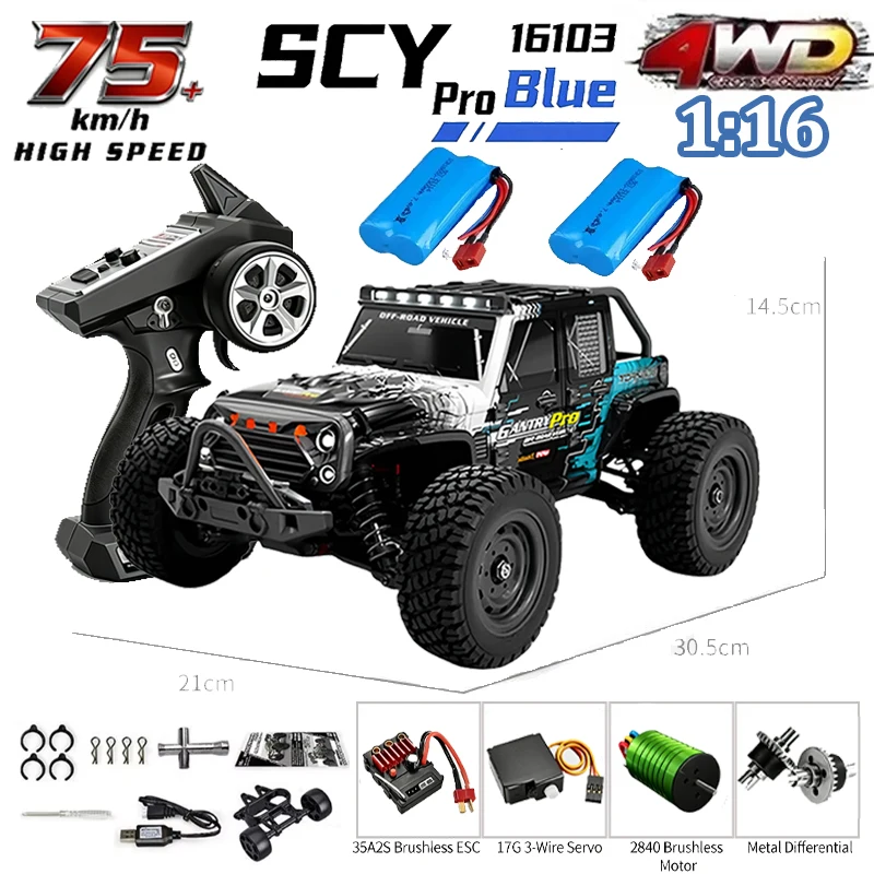 Kinderen Speelgoed Gift Rc Cars 16103 Pro 50 km/u of 75 km/u 1/16 met LED Borstelloze Motor 4WD Off Road 4x4 Hoge Snelheid Drift Monster Truck