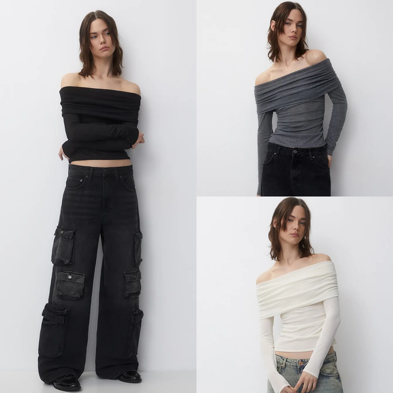 

Latest Women's Sexy Off Shoulder Long Sleeve T-shirt Solid Color Elegant Fashion Slimming Short Top
