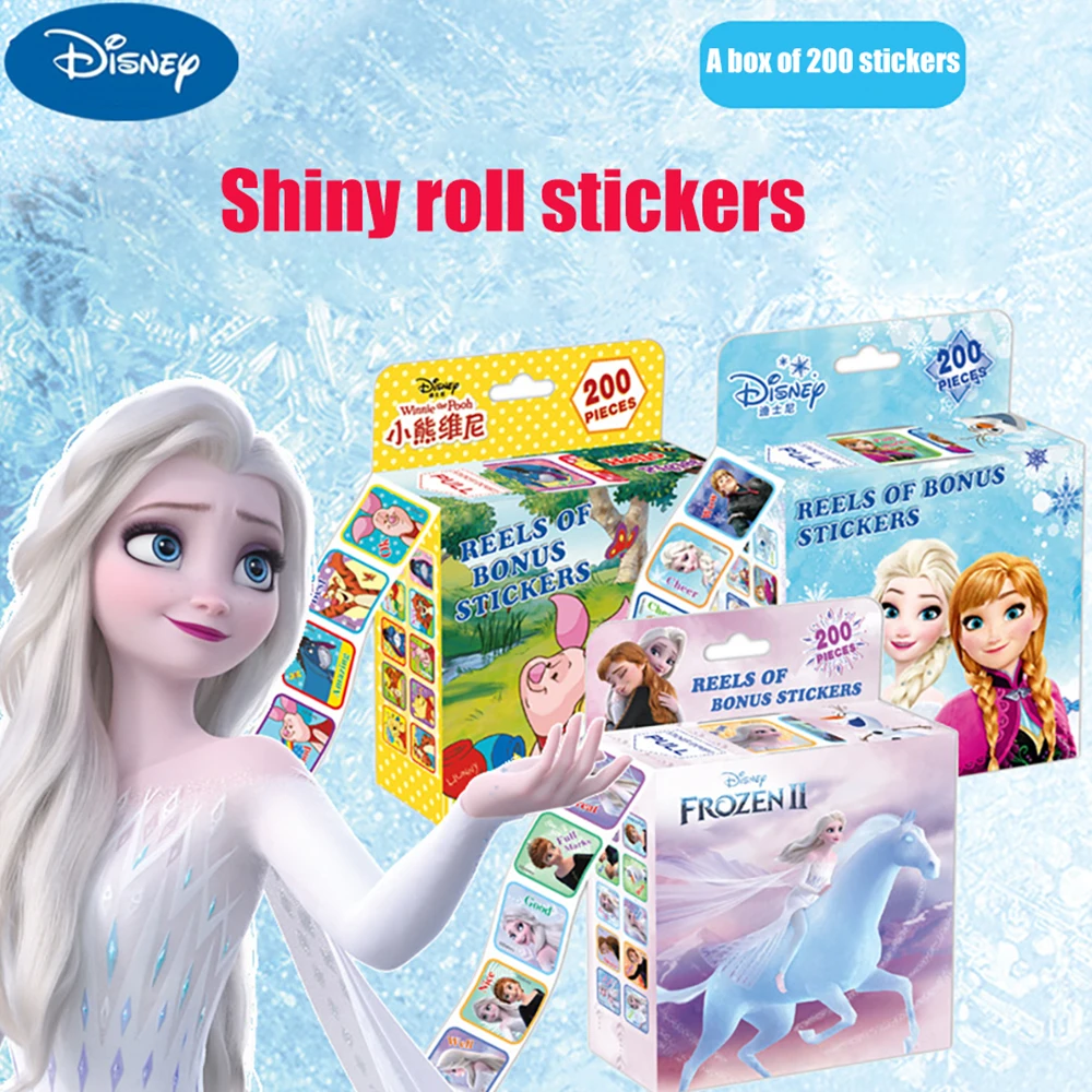 200pcs/box Shiny Cartoon Scroll Stickers Frozen Mickey Disney Princess Decorative Cups Cell Phone Desk Stickers