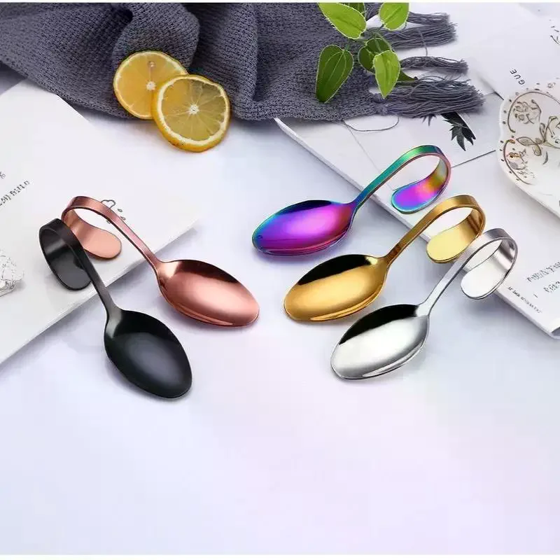 Unusual Bend Spoon Rustproof Metal Hanging Cup Coffee Dessert Teaspoon For Expert Cooks And Domestic Users