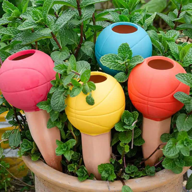 Watering Cones Basketball Shape Self-Watering Stakes For Plants 4PCS Terracotta Watering Spikes Automatic Slow Release