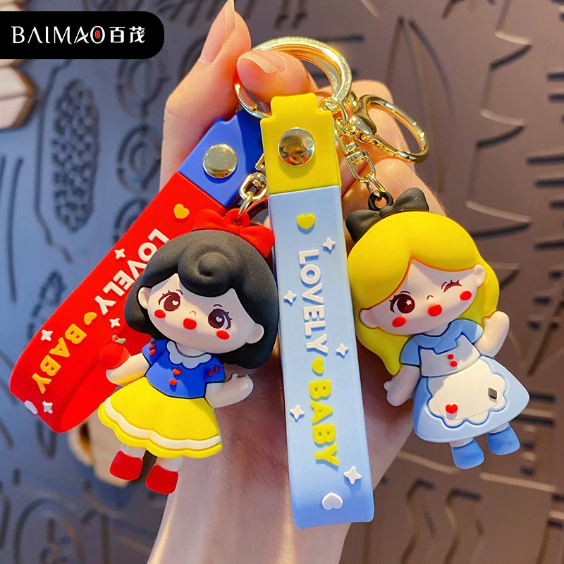 Cartoon Anime Disney Princess Snow White Elsa Pendant Keychain Holder Car Keyring Mobile Phone Bag Hanging Jewelry Kids Gifts