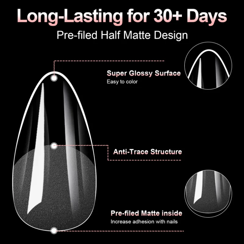 100 SZTUK Tipsów do Paznokci Pełne Pokrycie DIY Manicure Przedłużanie Przezroczyste Miękkie Naklejki Ozdoby do Paznokci Gotowe Sztuczne Paznokcie