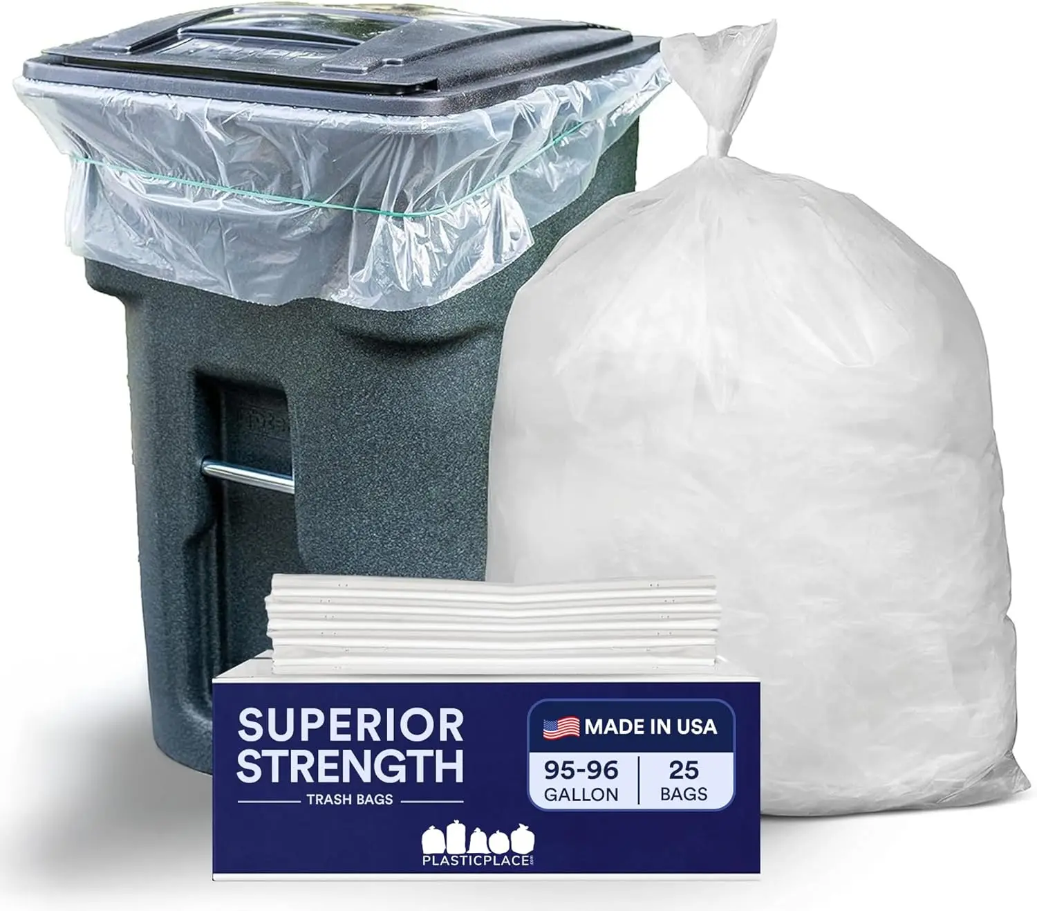 

Сверхпрочные прозрачные мешки для мусора на 95–96 галлонов, толщина 2 мил, 61x68 дюймов, 25 шт. для уличных банок