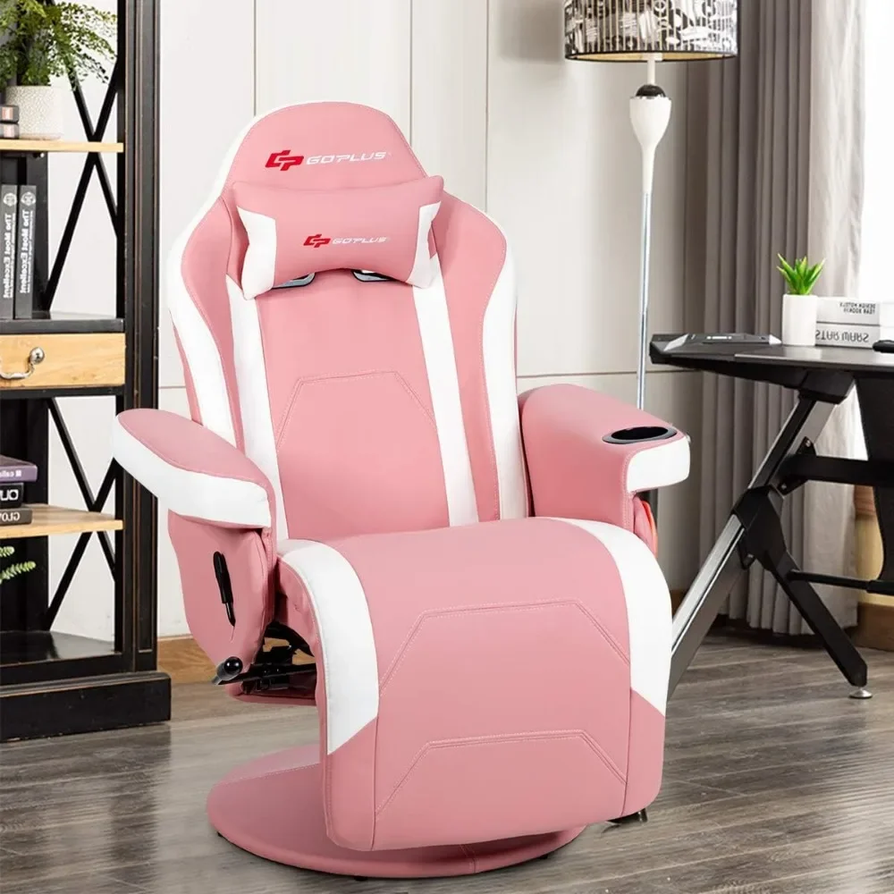 Gaming Recliner Massage Gaming Chair with Cup Holder Ergonomic PU Leather Single Sofa  Adjustable Living Room Chair