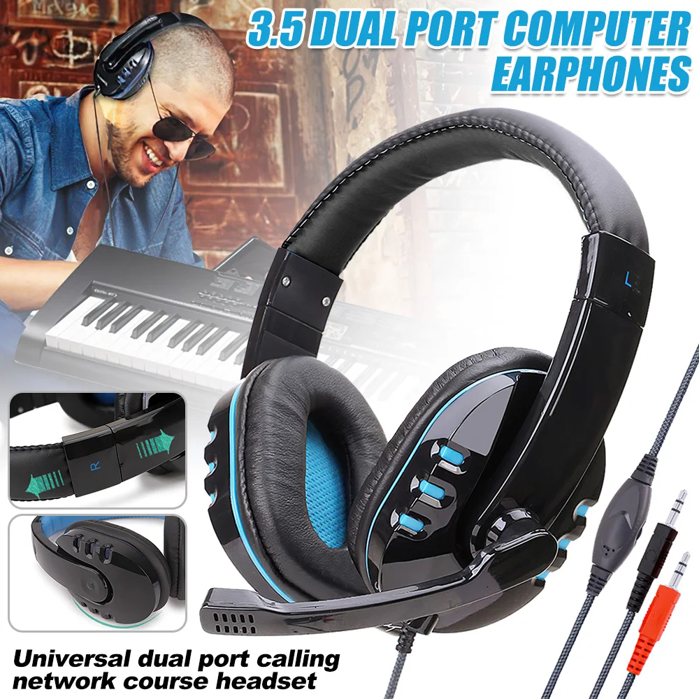 Wired Gaming Headset 3.5mm Dual Port Headphones Bass Stereo Over Ear Headphones with Microphone for PC Computer Gamer Laptop