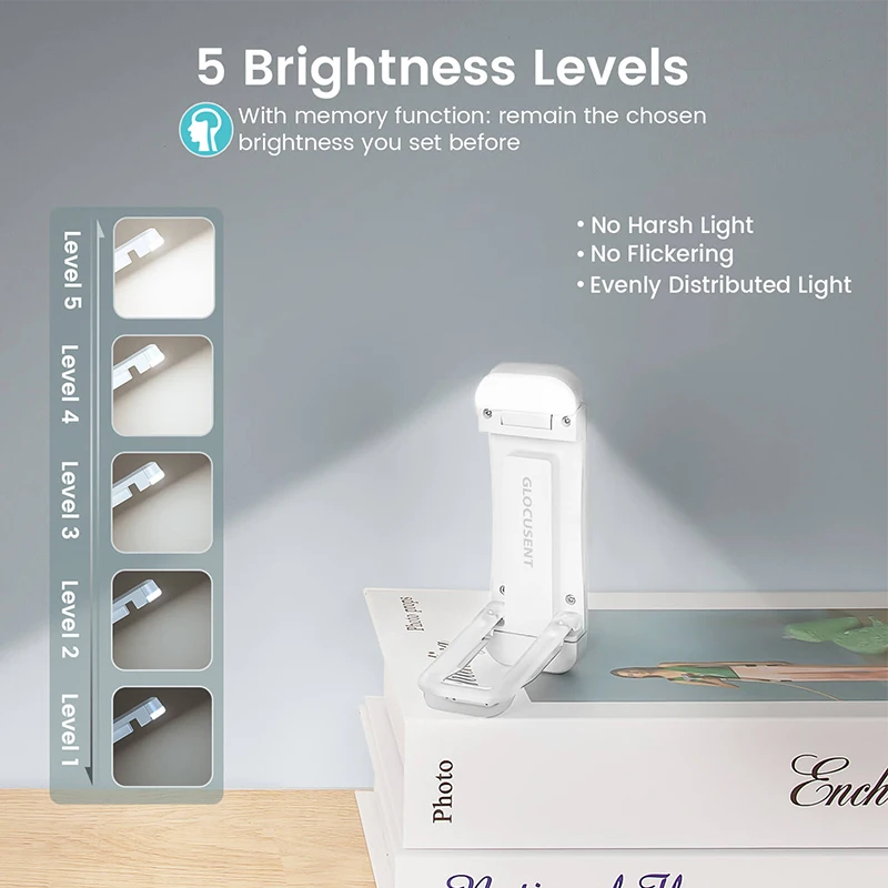 USB Rechargeable Book Light for Reading in Bed Portable Clip-on LED Reading Light Clip Desk Light Bookmark Read Light Night Lamp