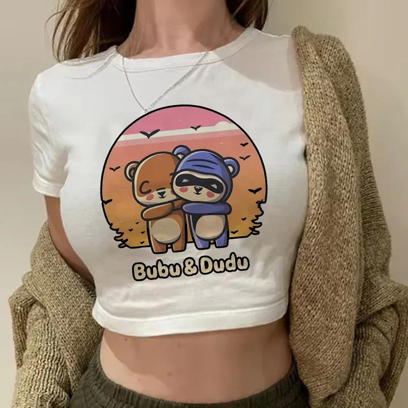 Cartoon Bubu Dudu Y2k Tee Shirt Mange Gothic Cropped Tshirt Women Funny Sexy Crop Tops 90s Graphic Vintage T-shirt Streetwear