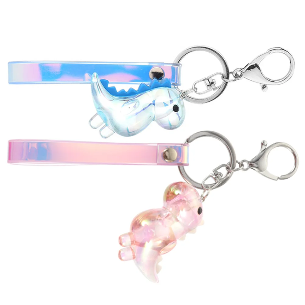 

2 Pcs Dinosaur Keychain Cute Tote Bag Pendant Chains Decorative Ring Acrylic Child