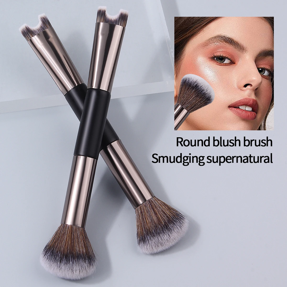 1/2 pçs pincel de maquiagem de cabeça dupla, pincel de blush, pincel de contorno, pincel de sombra de nariz em forma de u, ferramenta de beleza portátil multiuso