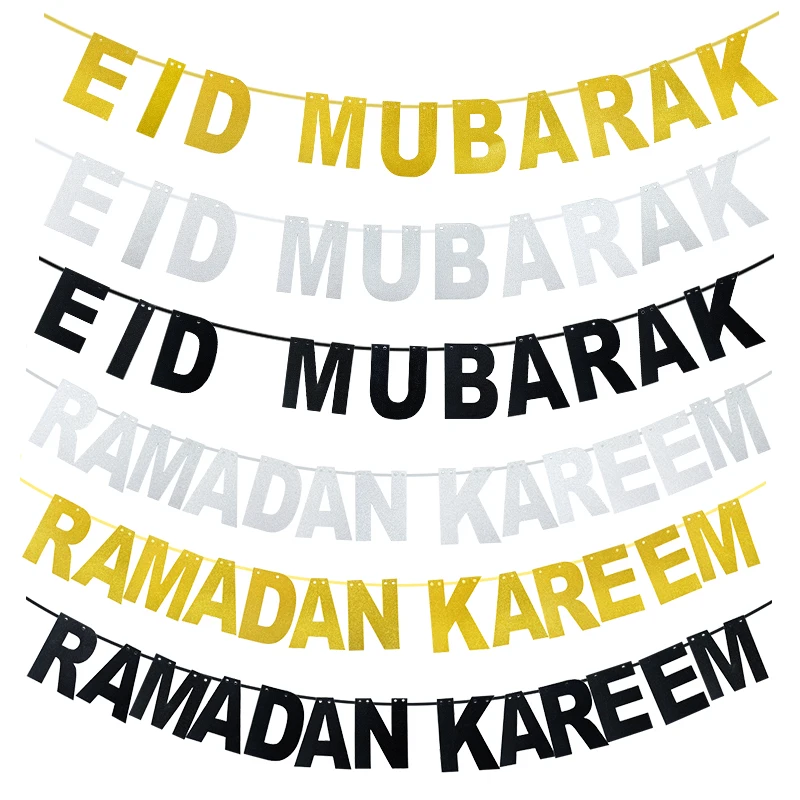 1 satz EID Mubarak Banner Gold Silber Ramadan Kareem Brief Girlanden Bunting Dekoration Für Home 2025 Islam Muslimischen Party liefert