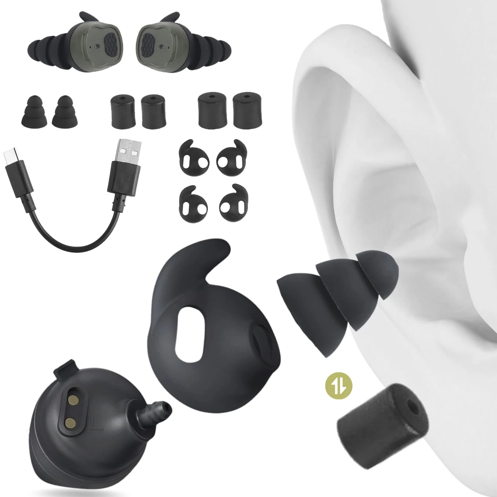 Tactical Hearing Protection Earplug, 26dB NRR/0.5ms Response/82dB Active Suppression,One Hand Operation, IP67 Build, 8-24hrs Use