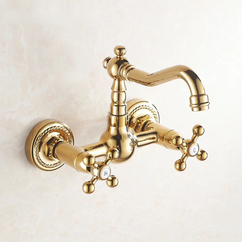 

Classical Luxury Goldend Basin Faucet 360 Swivel Spout Hot and Cold Brass Bathroom Basin Mixer Tap ASW-7015