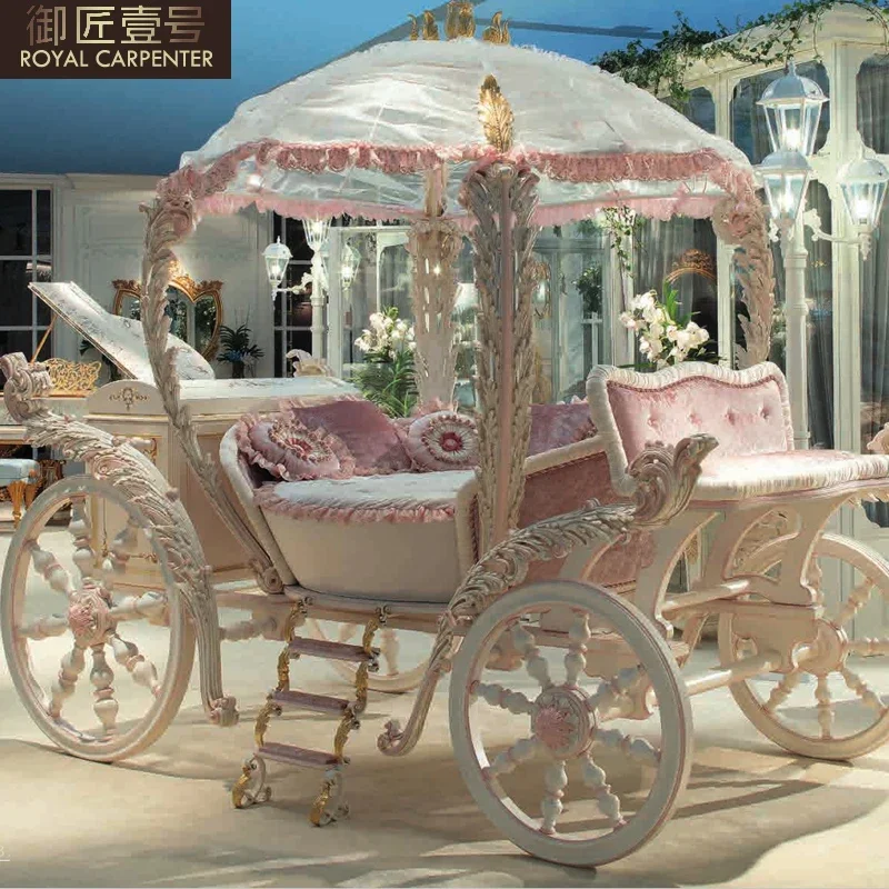 European solid wood princess bed pink child bed horse-drawn carriage French lovely girl bed