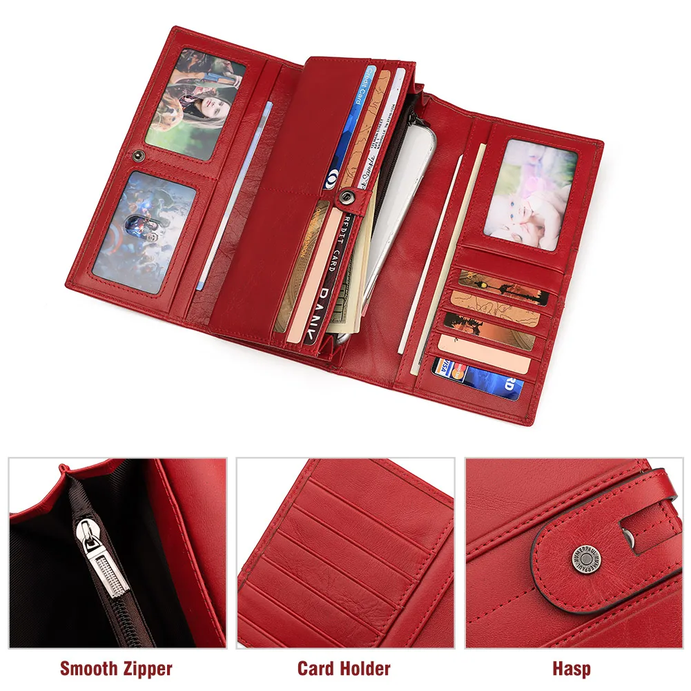 Genuine Leather Women's Wallet Fashion Coin Purse For Ladies RFID Long Clutch Wallets With Cell Phone Bags & Card Holder