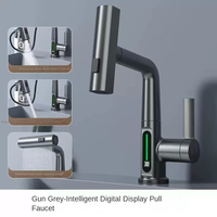 Intelligent Digital Display Waterfall Pull Out Kitchen Faucet Cold Hot Mixer Taps Rotatable Sink Lifting Basin Faucet