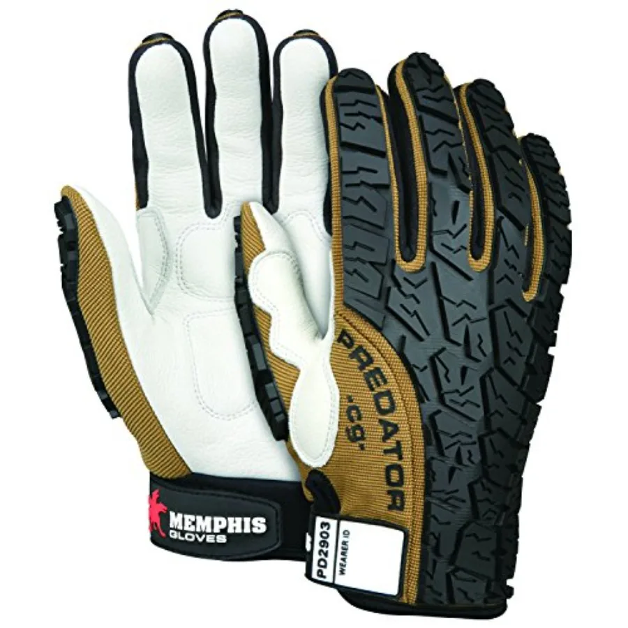 Predator Multitask Grain Cow Leather Palm Breathable Padded Gloves Tire Tread Backing White X- 1 Pair