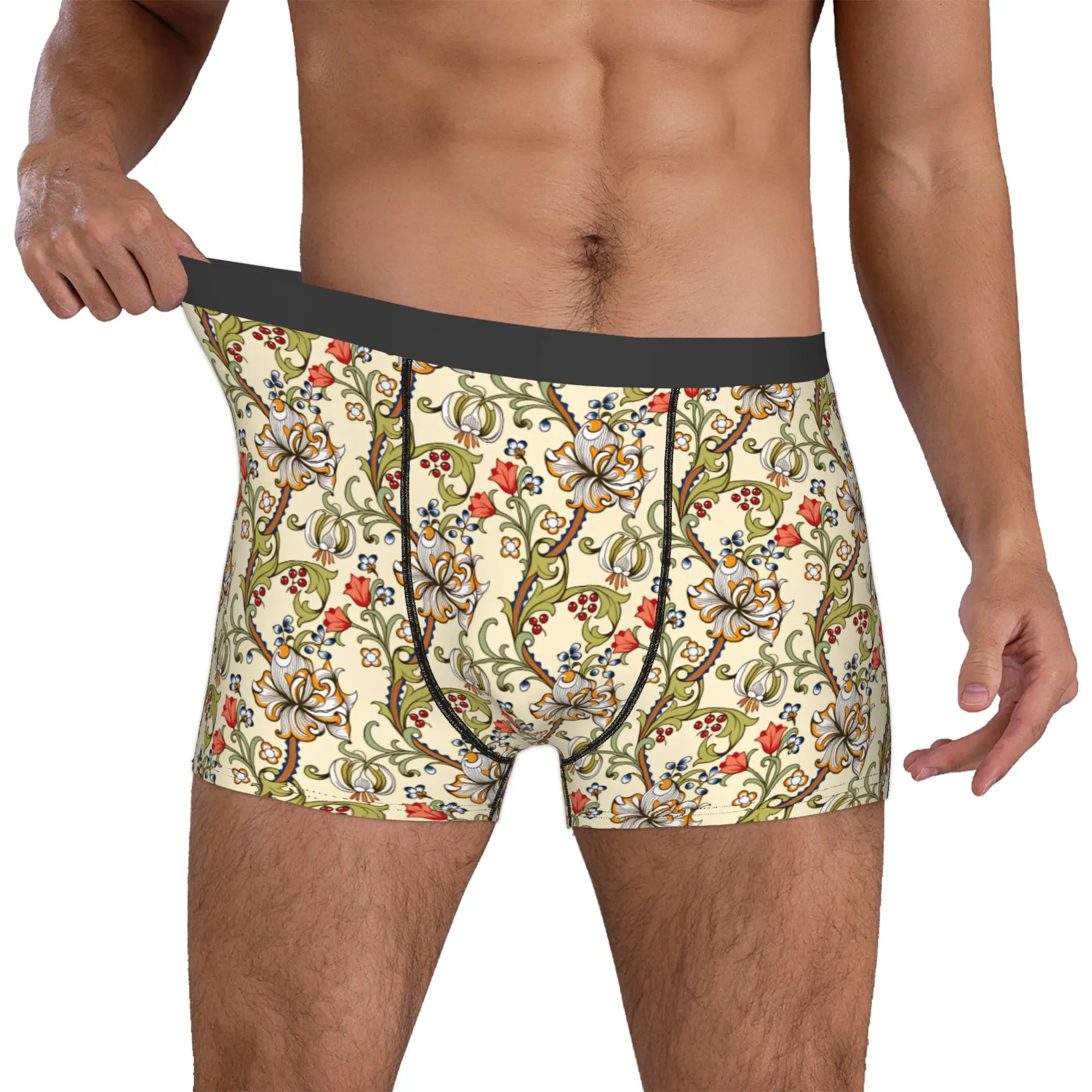 Male Cool Morris Golden Lilies  Underwear  Boxer Briefs Stretch Shorts Panties Underpants