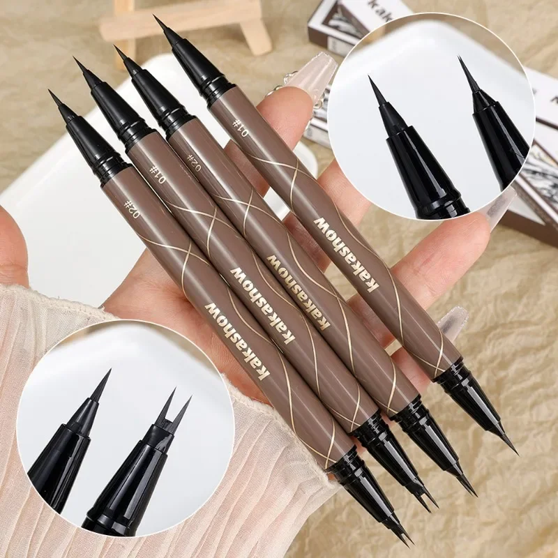 Wasserdichte schnell trocknende schwarz braune flüssige Eyeliner untere Wimpern Bleistift Make-up Doppelkopf ultra dünne Augenbrauen Stift Augen Kosmetik