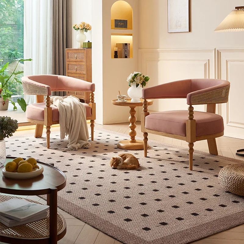 

Rattan chair living room ************ single sofa chair Nordic solid wood tea table three-piece combination