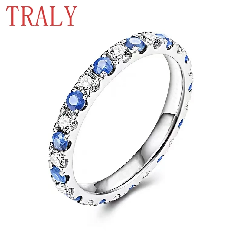 Anillos redondos de Plata de Ley 925 con piedras preciosas de color azul/blanco para mujer, joyería de lujo para regalo de fiesta, alianzas de boda