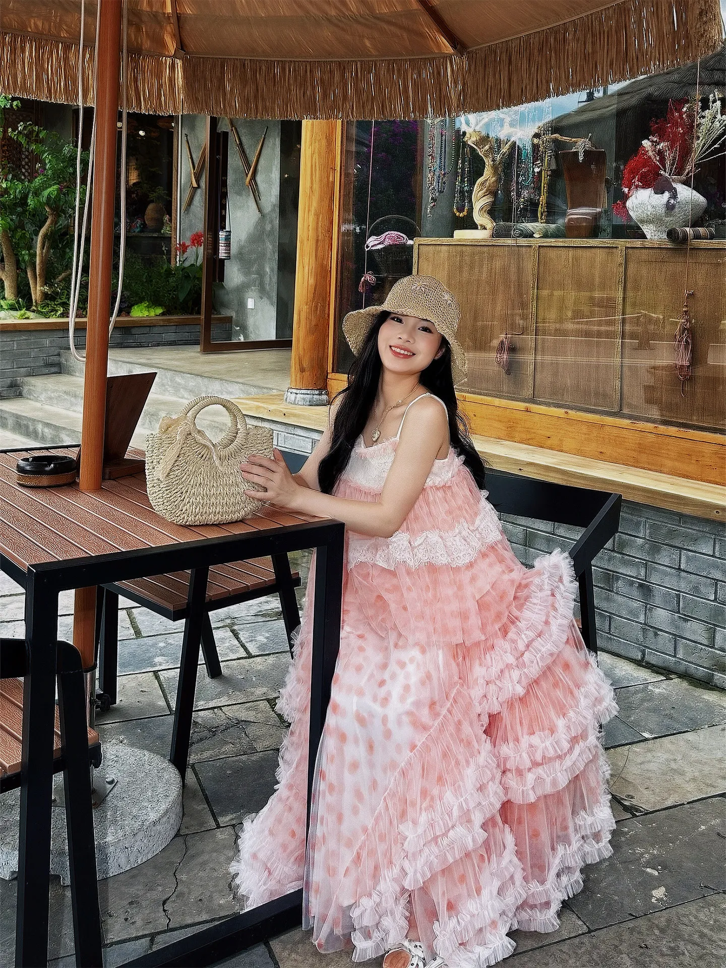 TIYIHAILEY-Women's Long Maxi Mesh Skirt Three Layers Skirts Dots Ball Gown Ladies XS-XL Elastic Waist Pink 2pcs Sets Short Tops