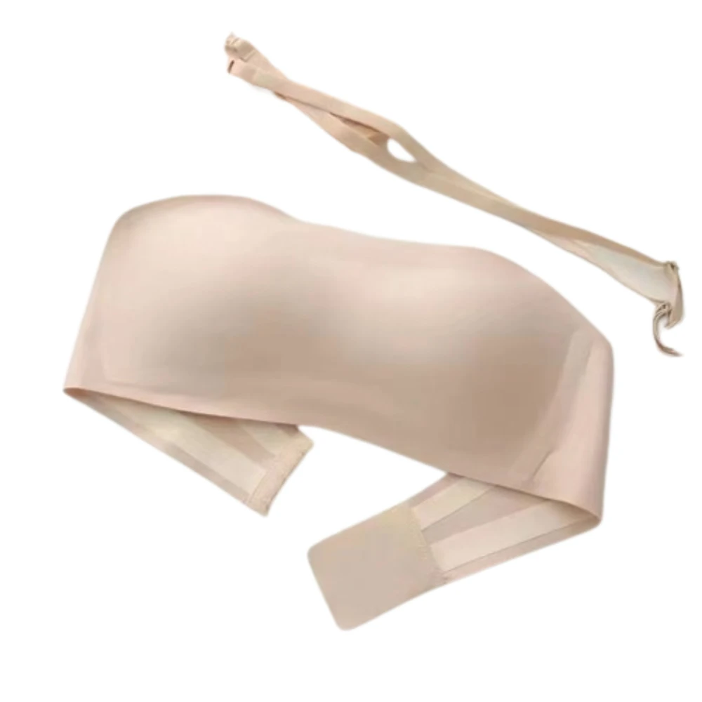 

Solid Color Strapless Wrapped Bra Non-slip Invisible Push Up Bralette Non-steel Ring Gathered Women Underwear Summer