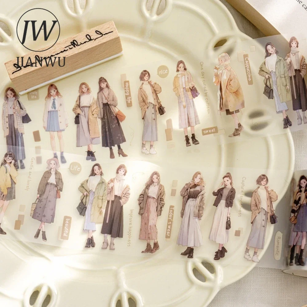 JIANWU 40mm/50mm*200cm Daily Coffee Series Vintage Character Material Collage PET Tape Creative DIY Journal Stationery