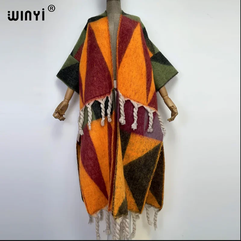 WINYI Winter Women Fringed cardigan abaya dubai luxury Coat Loose OverCoat Female winter outerwears long down dress بالطو