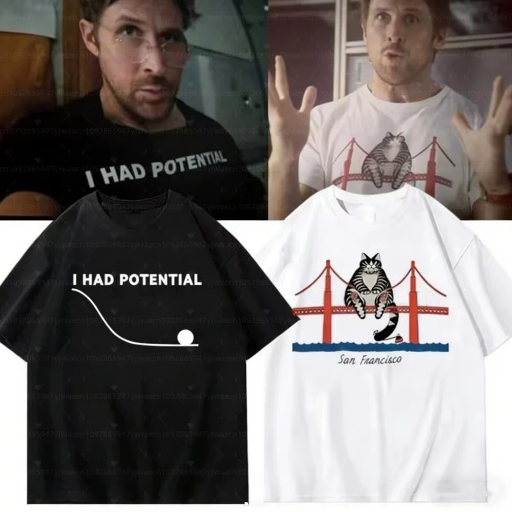 T-shirt unisexe en coton à col rond pour homme et femme, avec motif graphique 'I Had Potential' et 'Project Hail Mary' 2026, et étiquette nominative