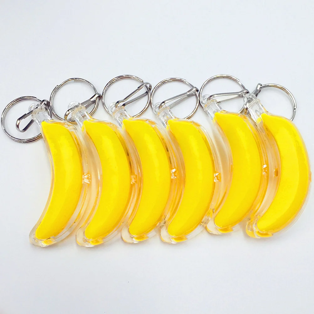 LED Luminous Banana Keychain Pendant Fob Lighten up Ring Keyring Shine Shape Keychains Plastic